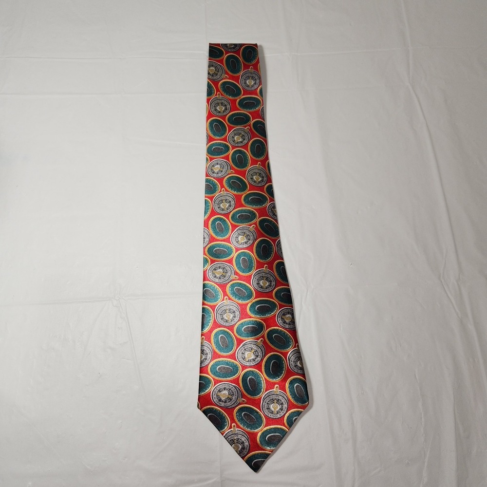 Classic Mens Tie Compass Pattern 100% Silk‎ Red / Green - Picture 4 of 4